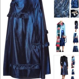 BURBERRY BRIGHT NAVY BLUE METALLIC SKIRT WITH RUFFLE DETAILING